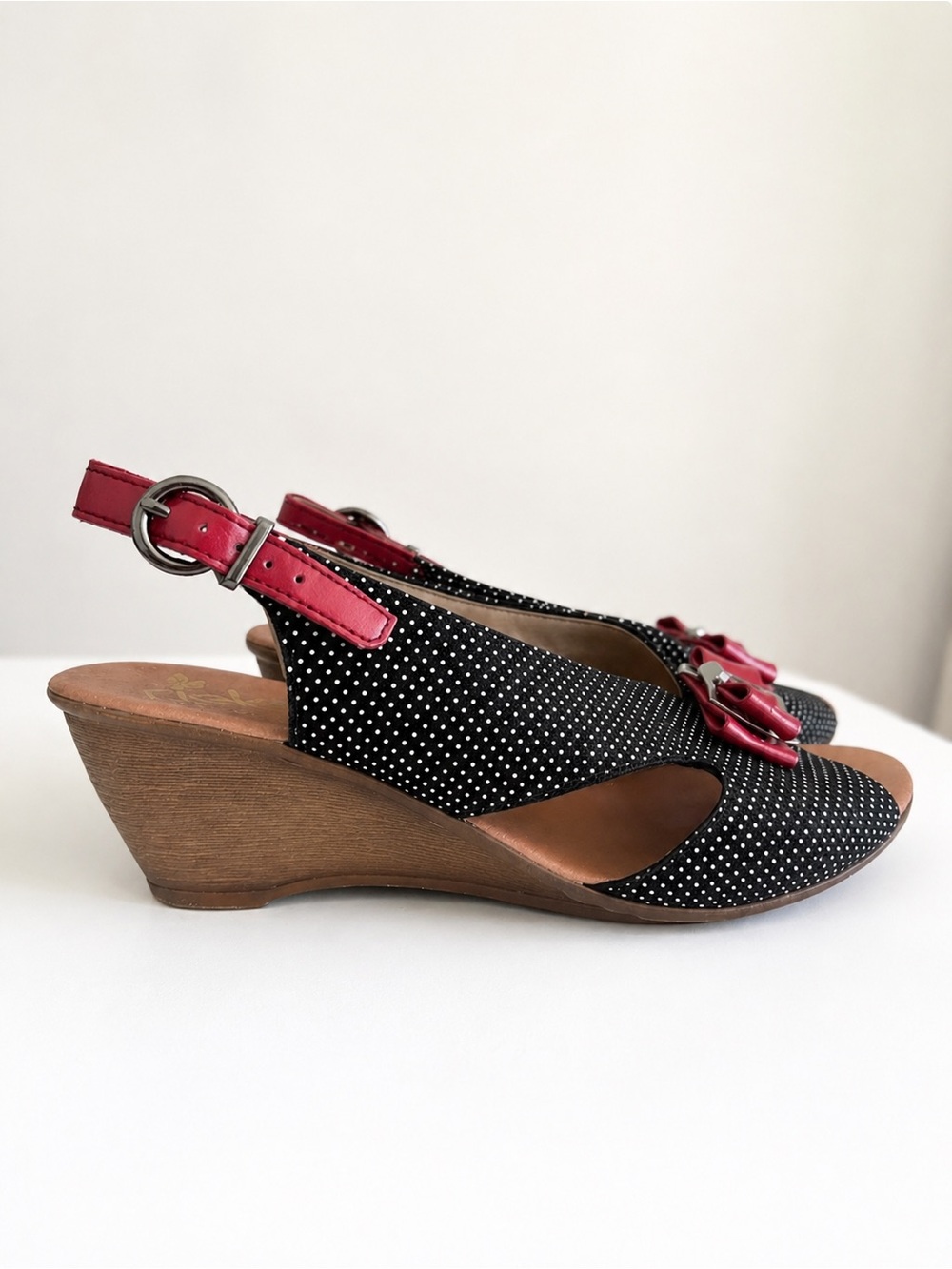 Rieker Antistress - Coquette Pin-up - Polka Dot Bow Wedge Sandals - Size 41 - Picture 3 of 6